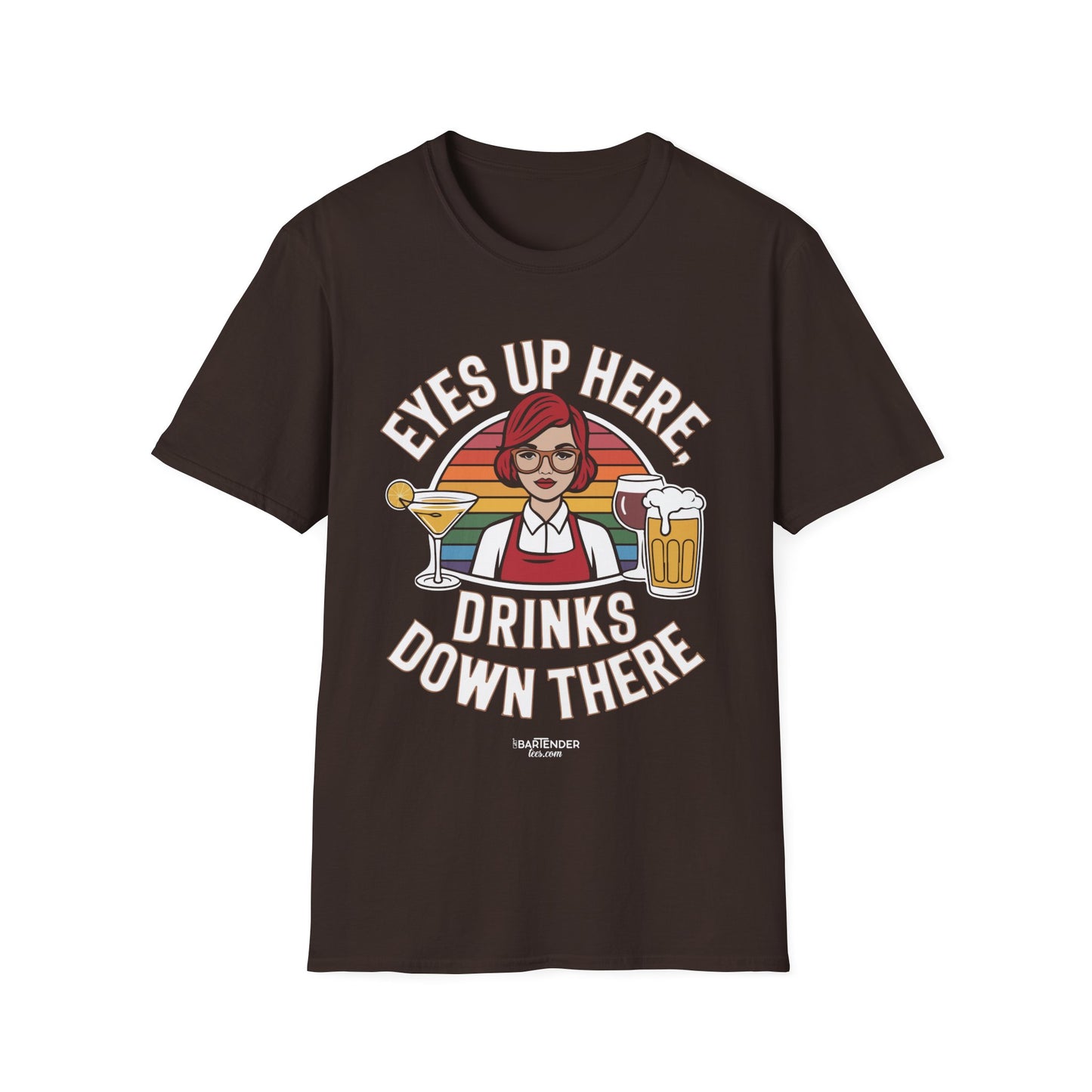 "Eyes up here drinks down there" Men's Bartender Softstyle T-Shirt