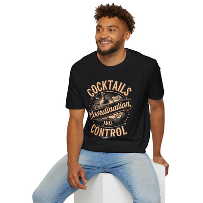 "Cocktails, Coordination, and Control" Bartender T-shirt