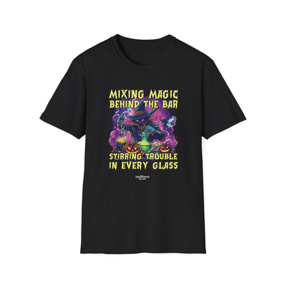 "Mixing Magic Behind the Bar" Softstyle Unisex Halloween T-Shirt