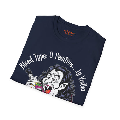 "Blood Type O Positive" Halloween Bartender Softstyle T-Shirt