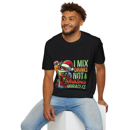 "I Mix Drinks, Not Christmas Miracles" Unisex Softstyle T-Shirt