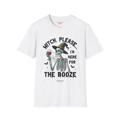 "I'm Here For The Booze" Halloween Bartender Softstyle T-Shirt