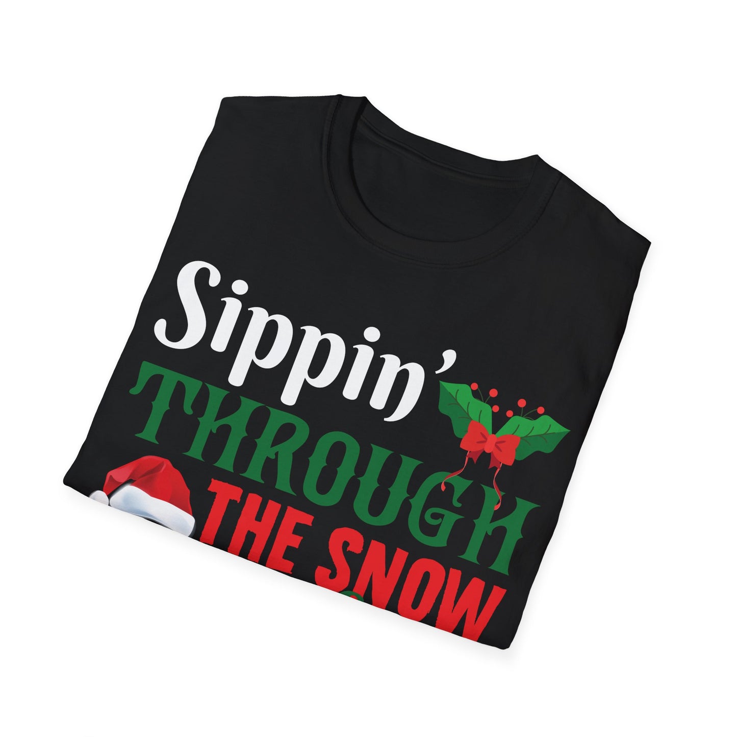 "Sippin' Through the Snow, One Perfect Drink at a Time" Unisex Softstyle T-Shirt