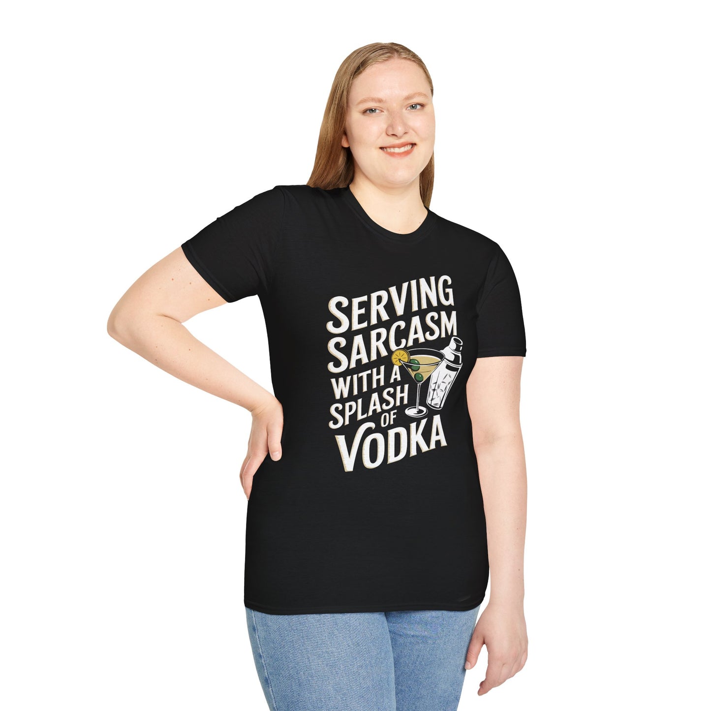 "Serving Sarcasm with a Splash of Vodka" Unisex Softstyle T-Shirt