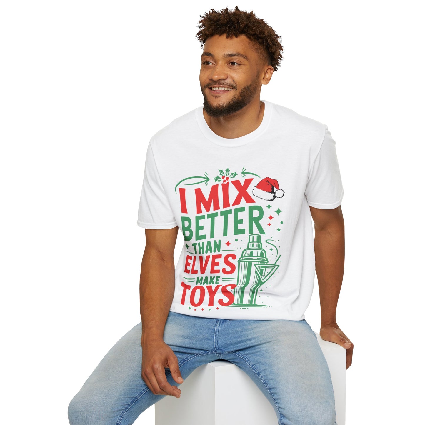 “I Mix Better Than Elves Make Toys” Unisex Softstyle T-Shirt