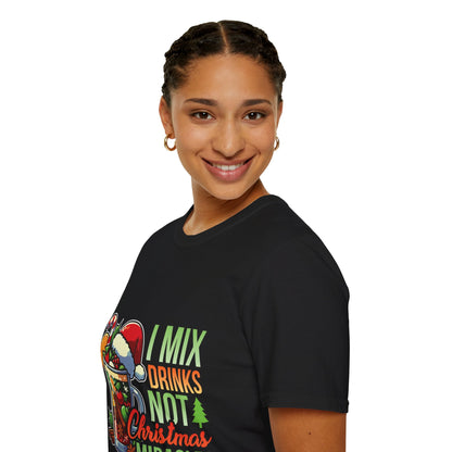 "I Mix Drinks, Not Christmas Miracles" Unisex Softstyle T-Shirt