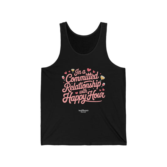 "In a committed relationship with happy hour" Men’s Bartender Tank Top