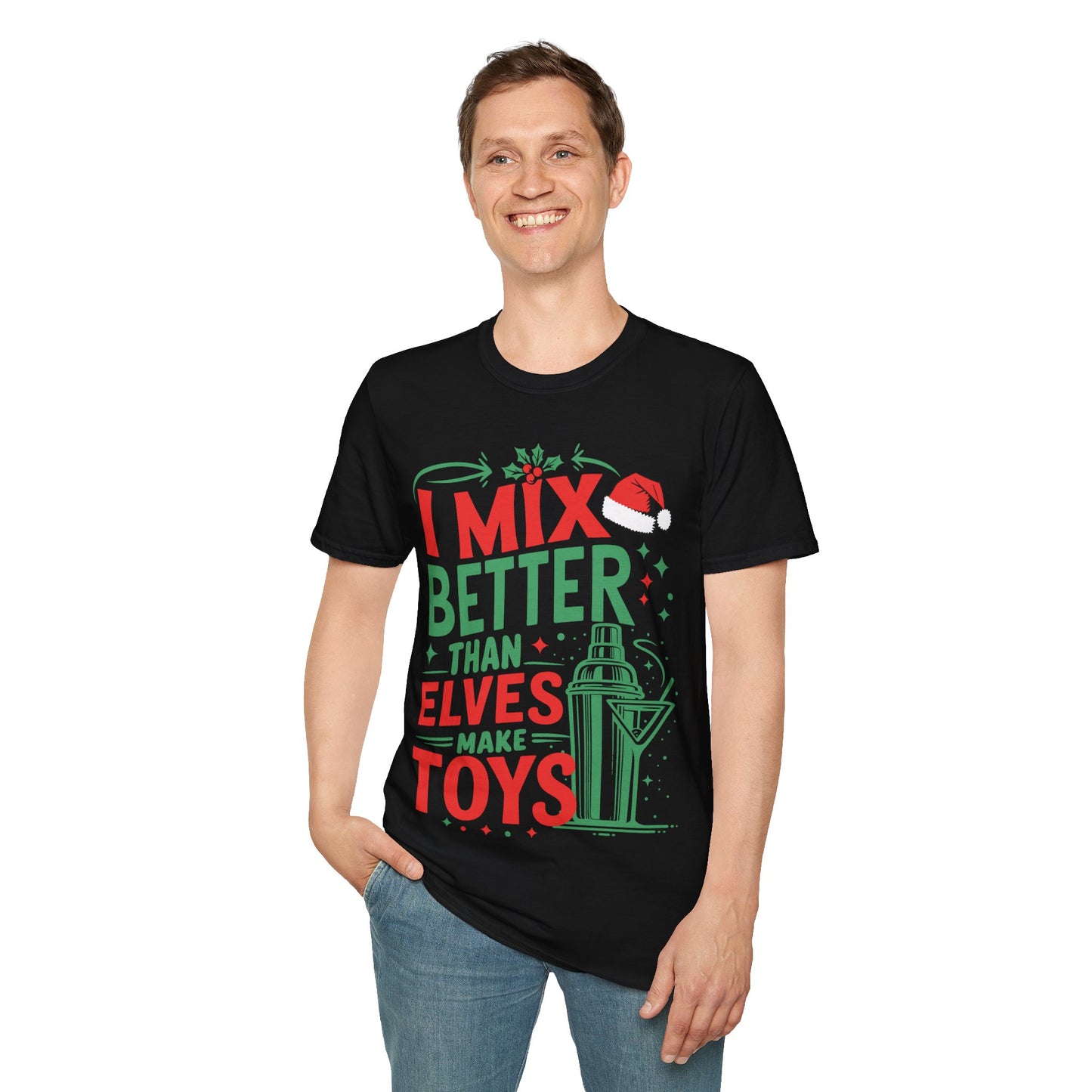 “I Mix Better Than Elves Make Toys” Unisex Softstyle T-Shirt