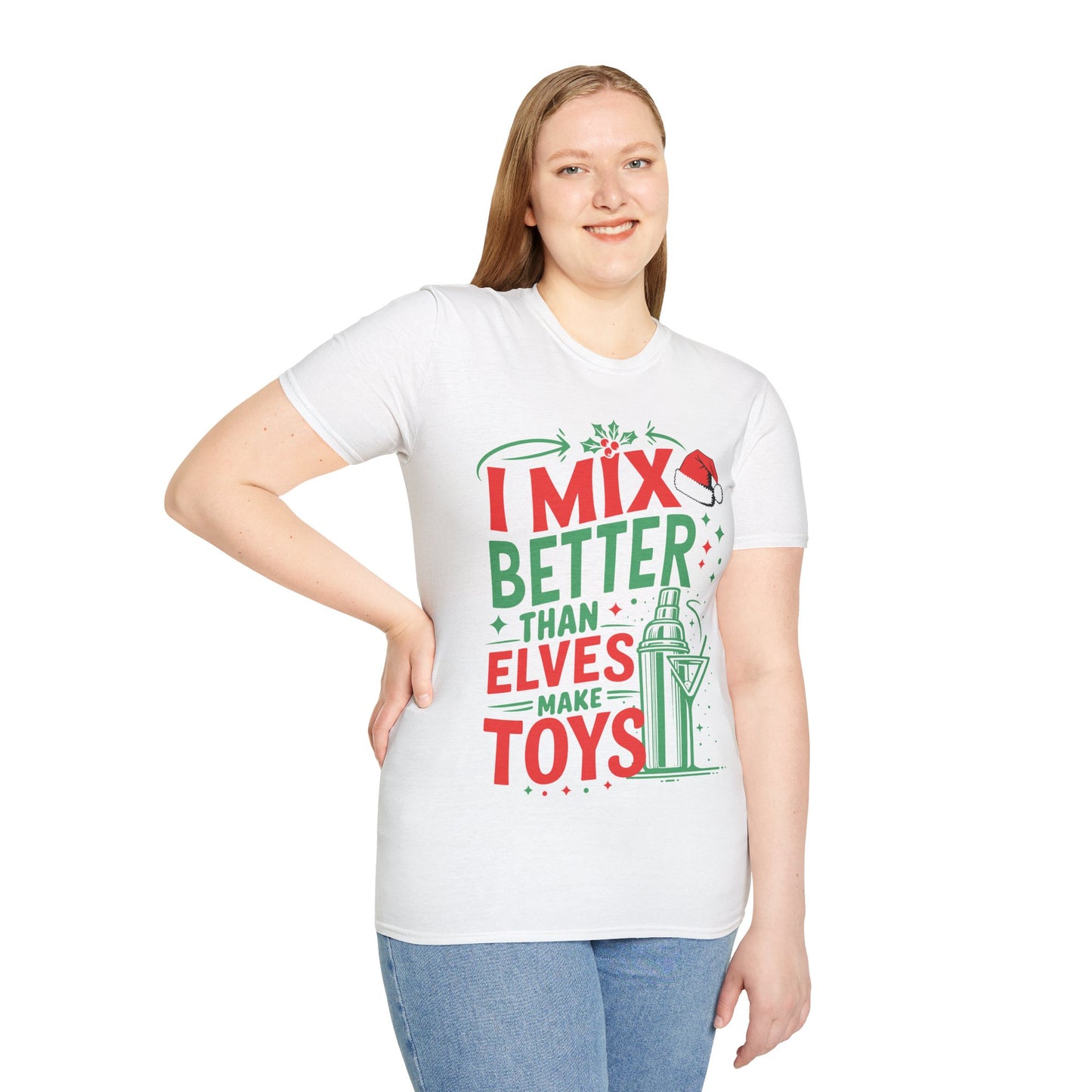 “I Mix Better Than Elves Make Toys” Unisex Softstyle T-Shirt