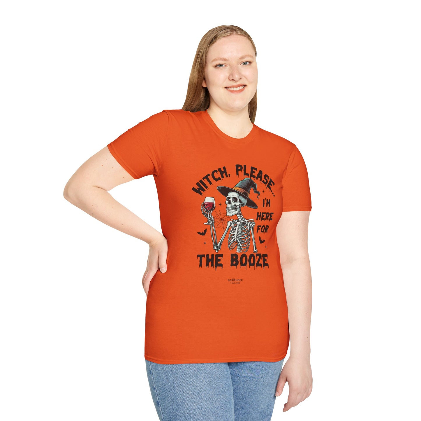 "Witch, Please... I'm Here for the Booze" Softstyle Unisex Halloween T-Shirt