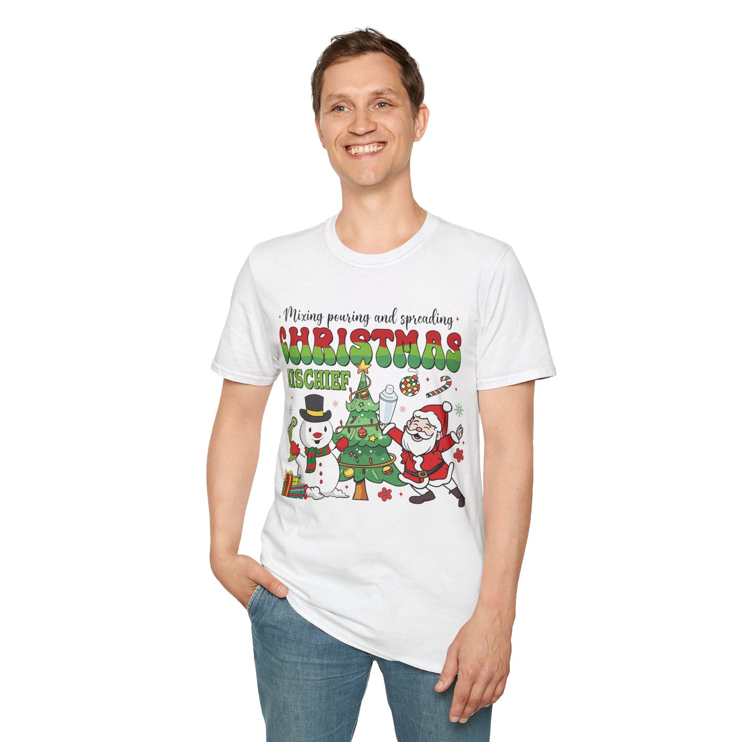 "Mixing, Pouring, and Spreading Christmas Mischief" Unisex Softstyle T-Shirt