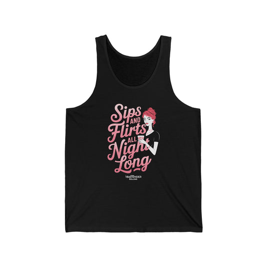 "Sips and flirts all night long" Men’s Bartender Tank Top