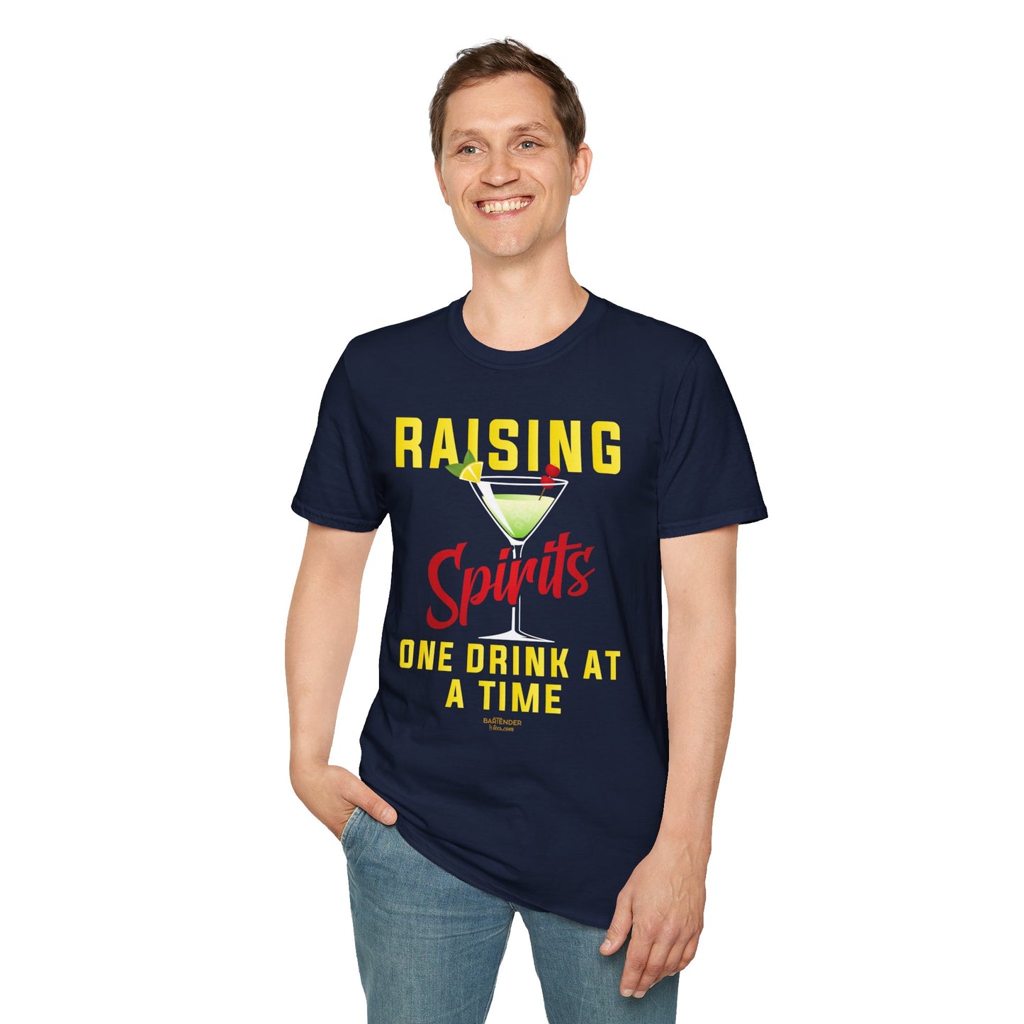 "Raising Spirits One Drink at a Time" Unisex Softstyle T-Shirt