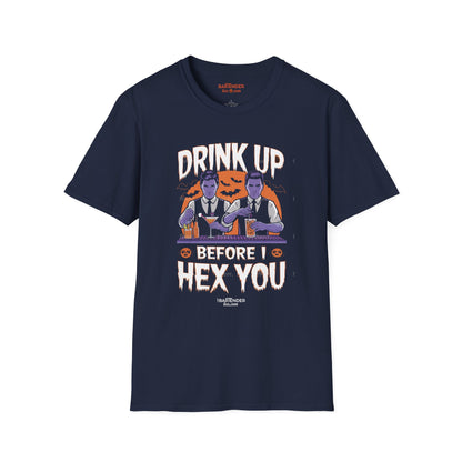 "Drink up Before I Hex You" Halloween Bartender Softstyle T-Shirt