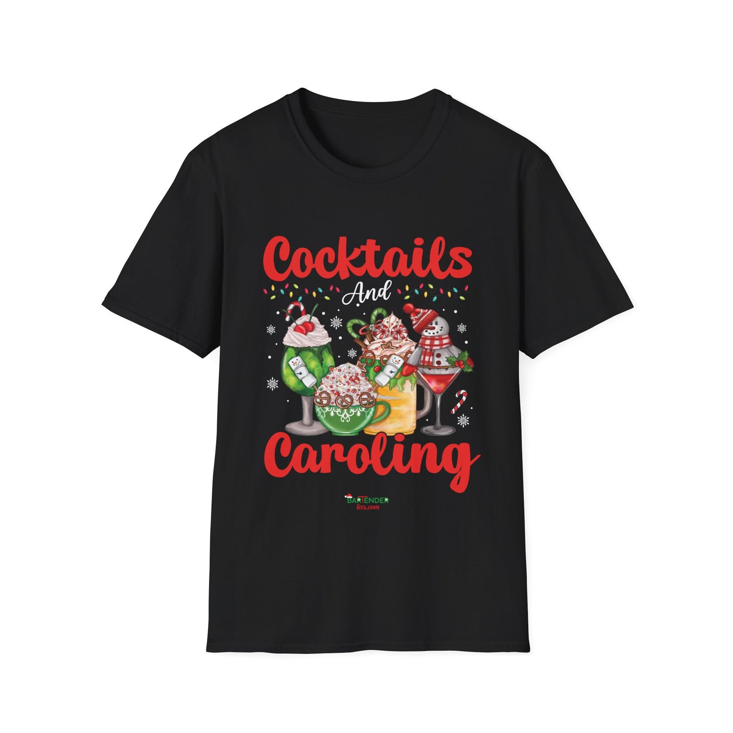 “Cocktails and Caroling” Unisex Softstyle T-Shirt