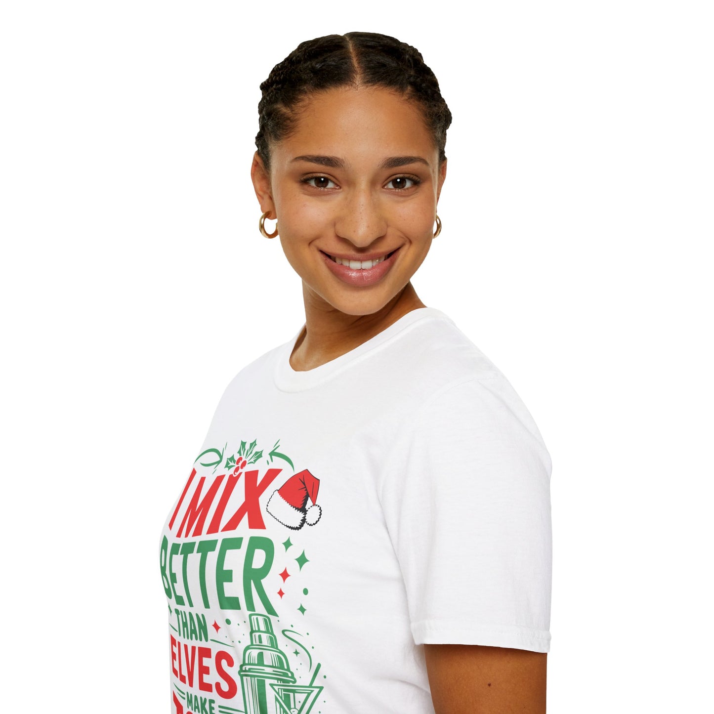 “I Mix Better Than Elves Make Toys” Unisex Softstyle T-Shirt