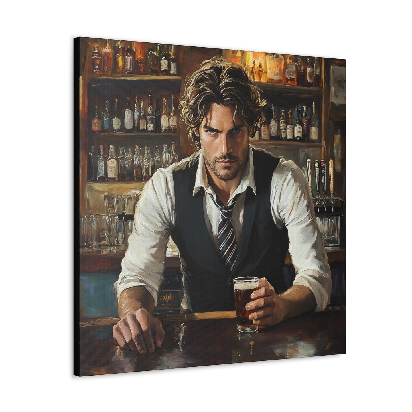 "The Bartender's Gaze" Canvas Art