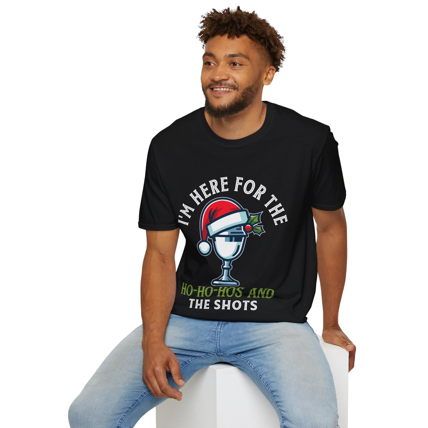 "I'm Here for the Ho-Ho-Hos and the Shots" Unisex Softstyle T-Shirt