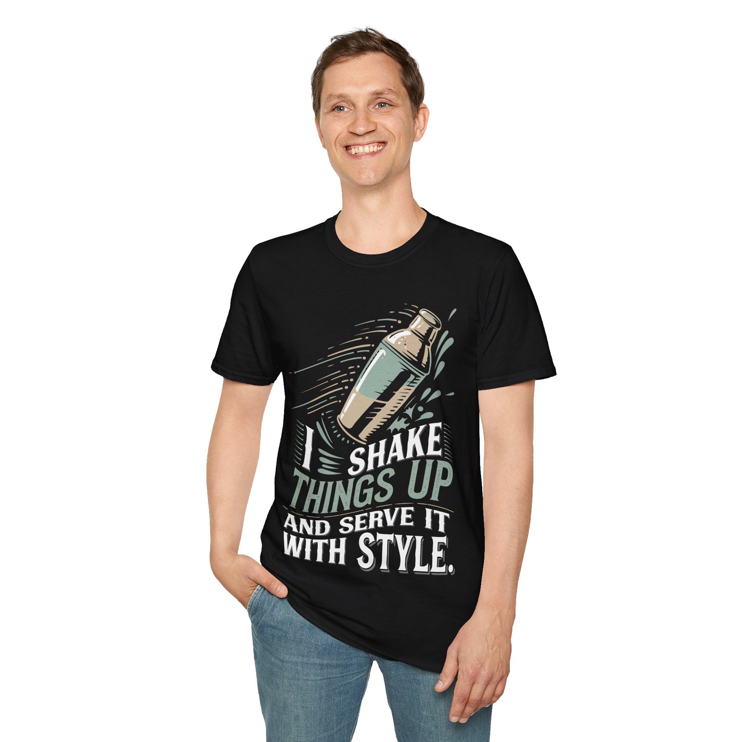 "I Shake Things Up and Serve It with Style" Unisex Softstyle T-Shirt