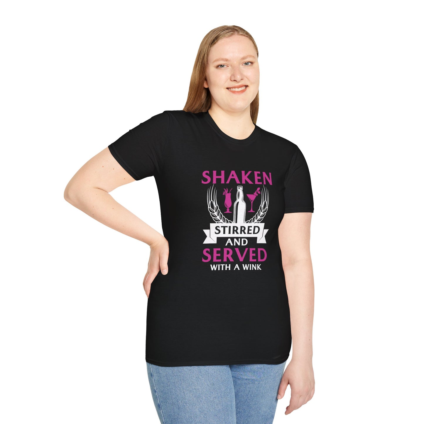 "Shaken, Stirred, and Served with a Wink" Unisex Softstyle T-Shirt