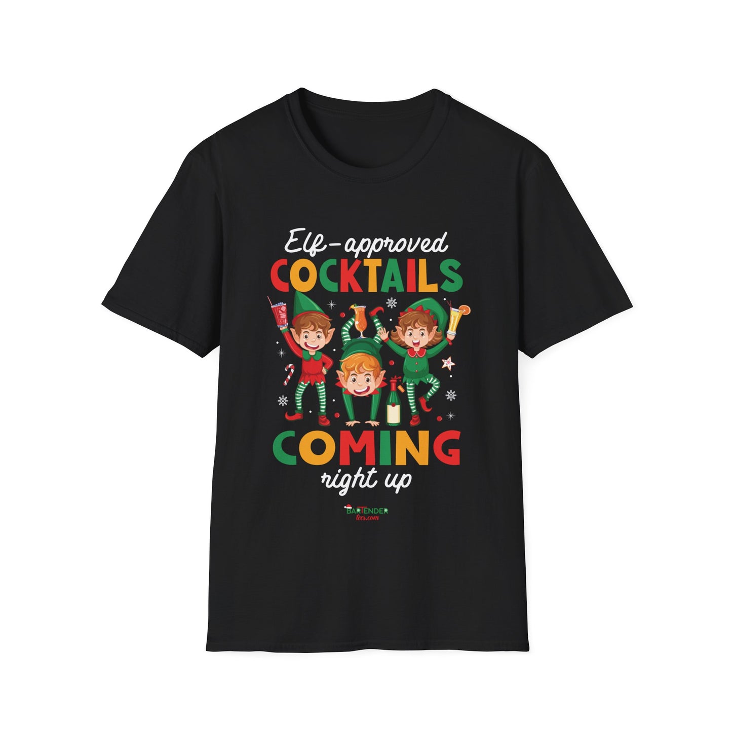 “Elf Approved Cocktails Coming Right Up” Unisex Softstyle T-Shirt