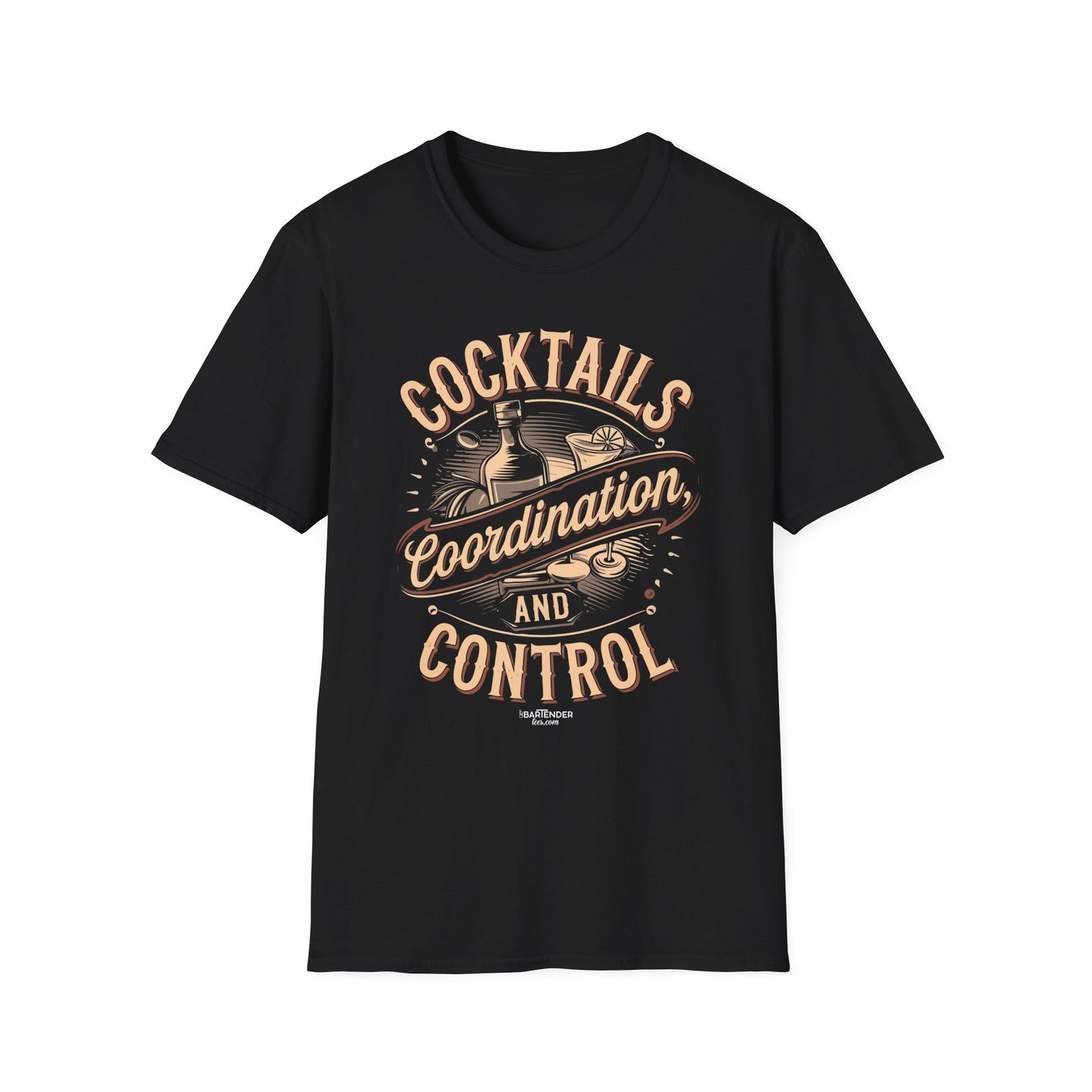 "Cocktails, Coordination, and Control" Bartender T-shirt