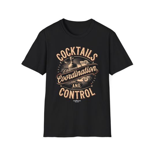 "Cocktails, Coordination, and Control" Bartender T-shirt