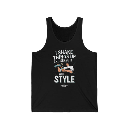 "I shake things up and serve with style" Men’s Bartender Tank Top