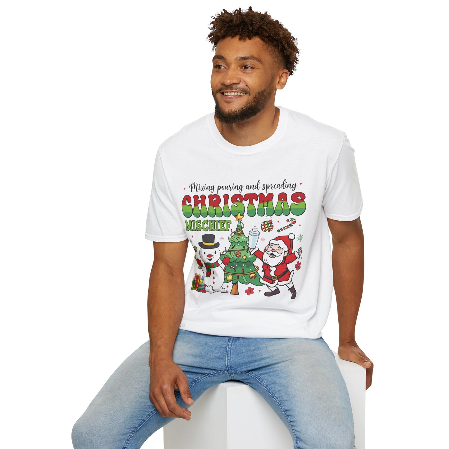 "Mixing, Pouring, and Spreading Christmas Mischief" Unisex Softstyle T-Shirt