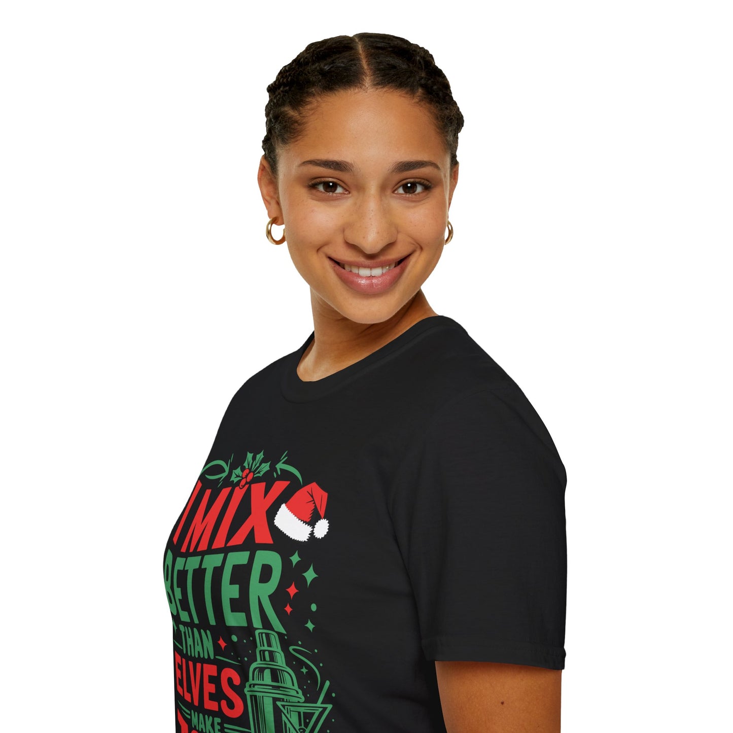 “I Mix Better Than Elves Make Toys” Unisex Softstyle T-Shirt