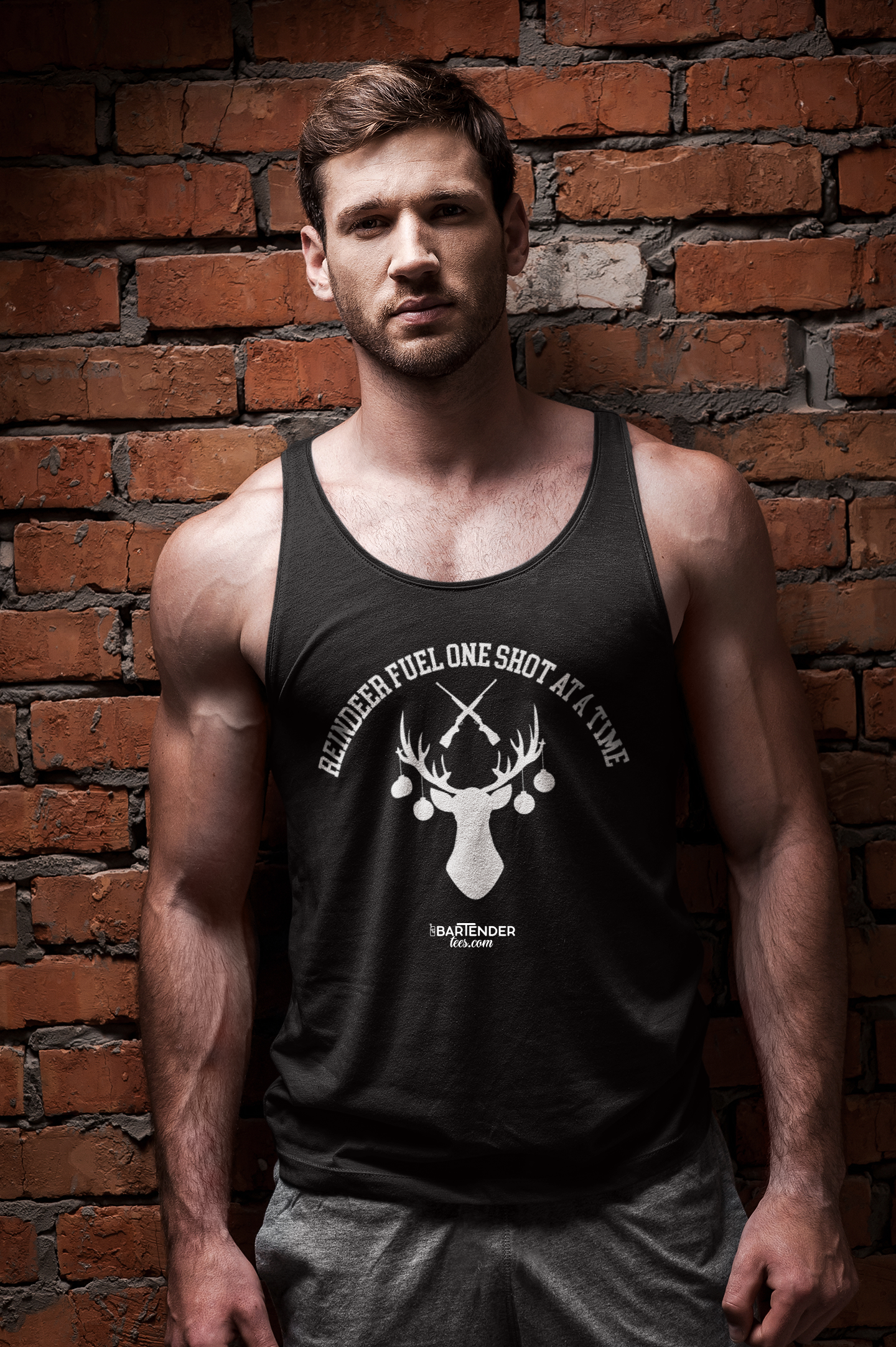 "Reindeer Fuel, One Shot at a Time" Men’s Christmas Tank Top