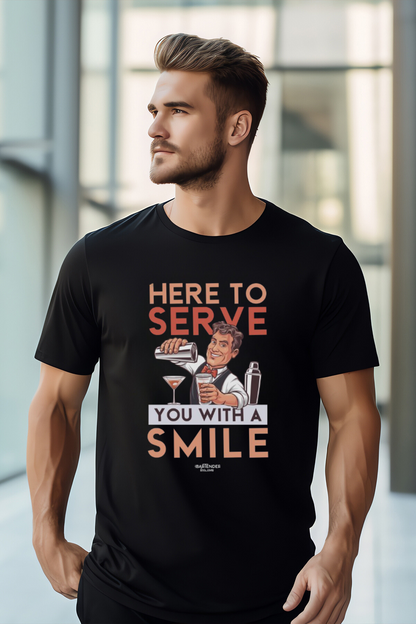 "Here to Serve You with a Smile" Men's Bartender Tee