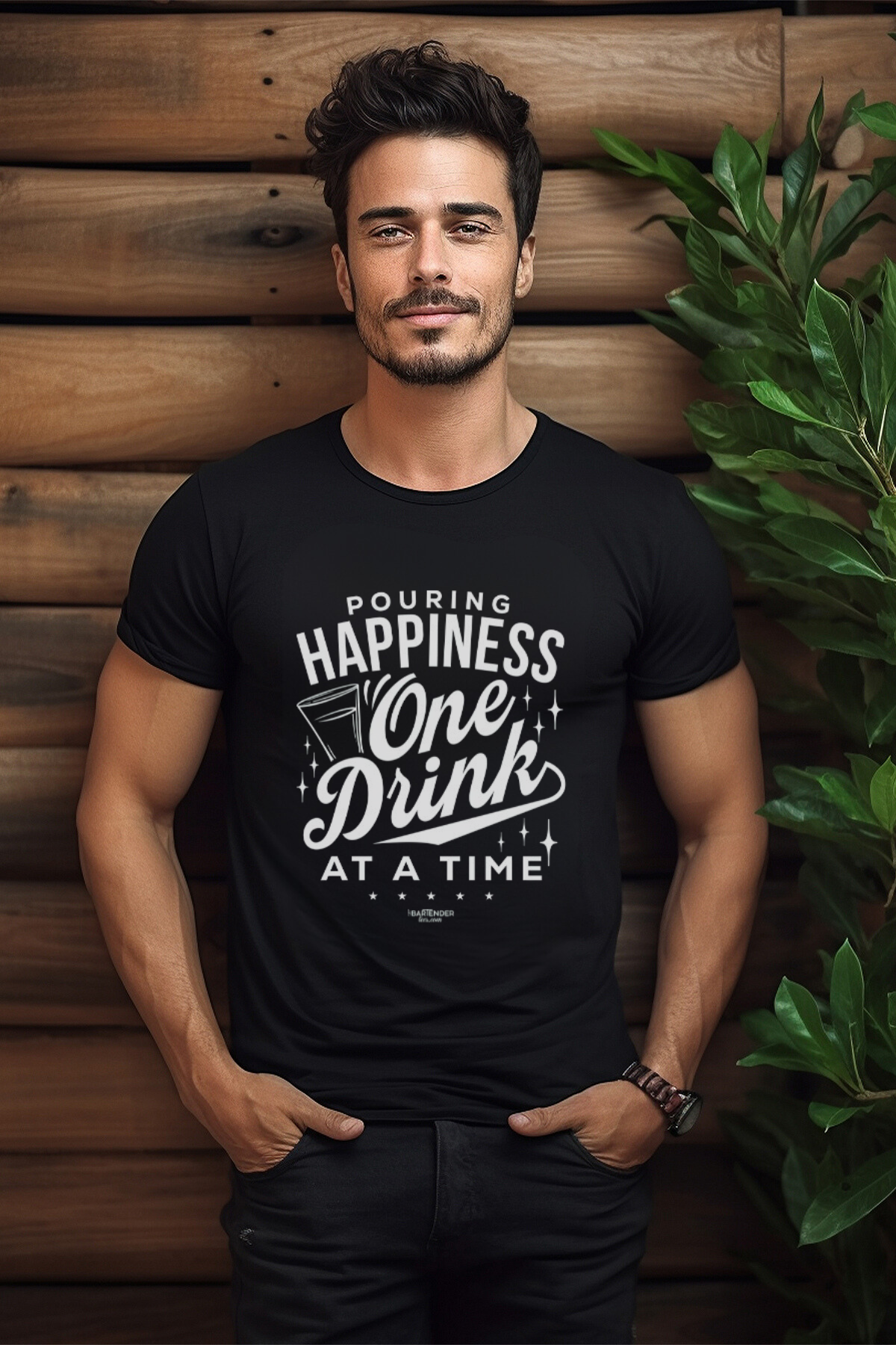 "Pouring Happiness One Drink at a Time" Men's Bartender Tee