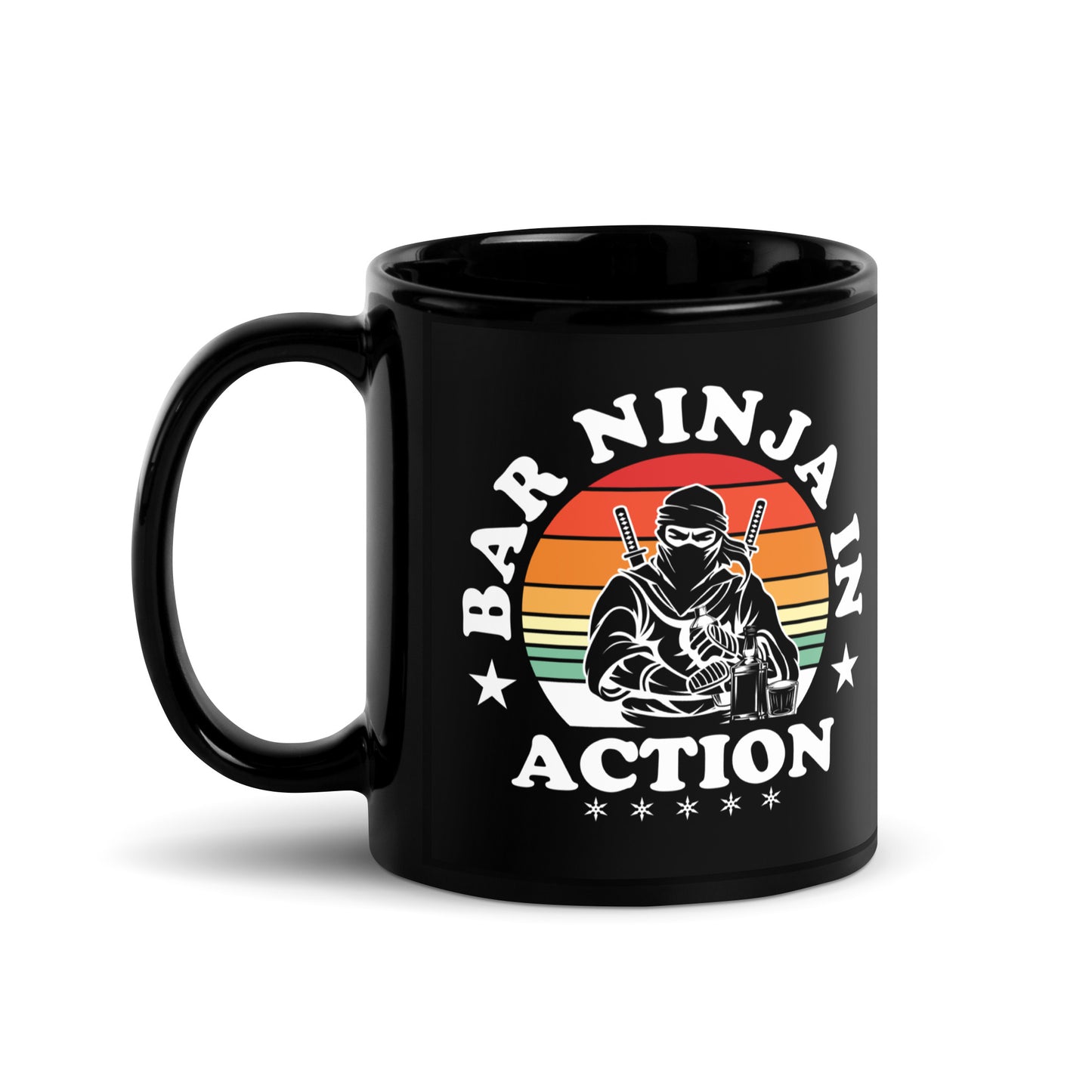 "Bar Ninja in Action" Black Glossy Mug