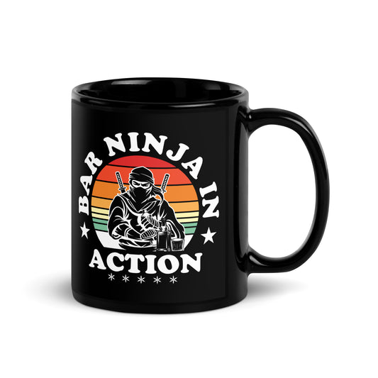 "Bar Ninja in Action" Black Glossy Mug