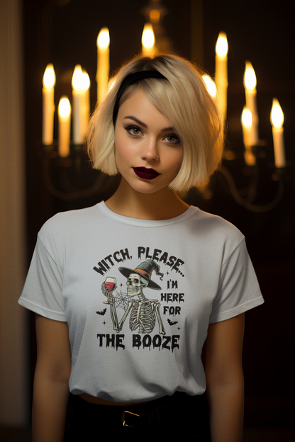 "Witch, Please... I'm Here for the Booze" Softstyle Unisex Halloween T-Shirt