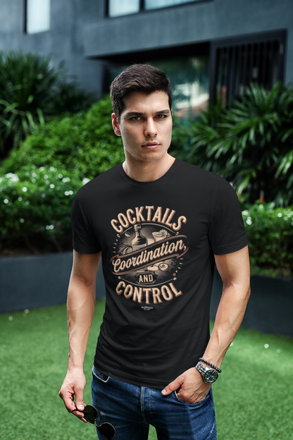 "Cocktails, Coordination, and Control" Bartender T-shirt