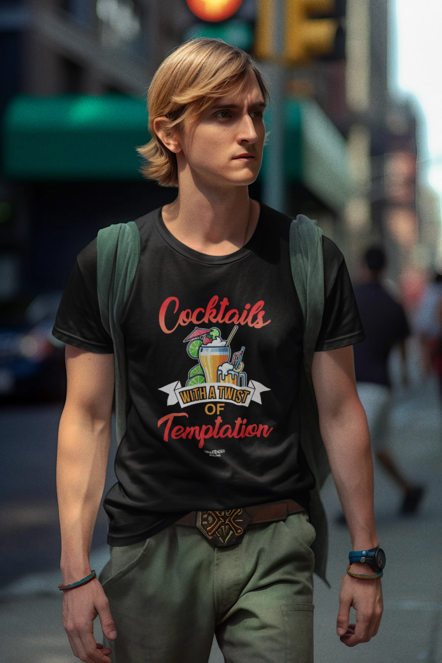 "Cocktails with a Twist of Temptation" Bartender T-shirt