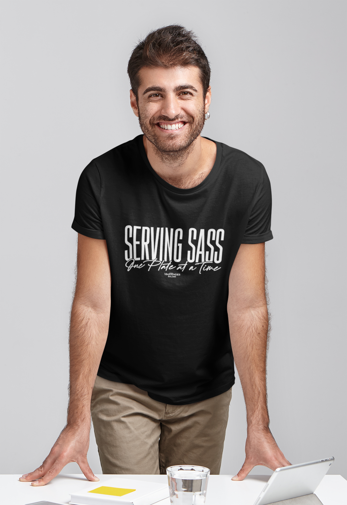 Serving Sass One Plate at a Time" Men's Bartender Tee