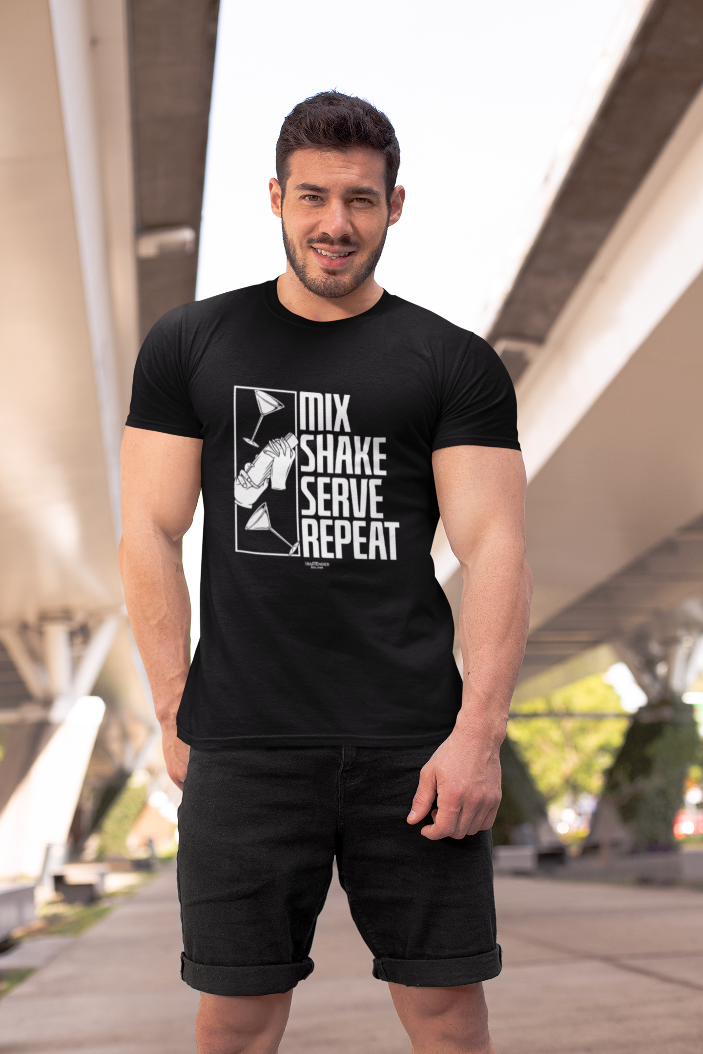 "Mix Shake Serve Repeat" Men's Bartender Tee