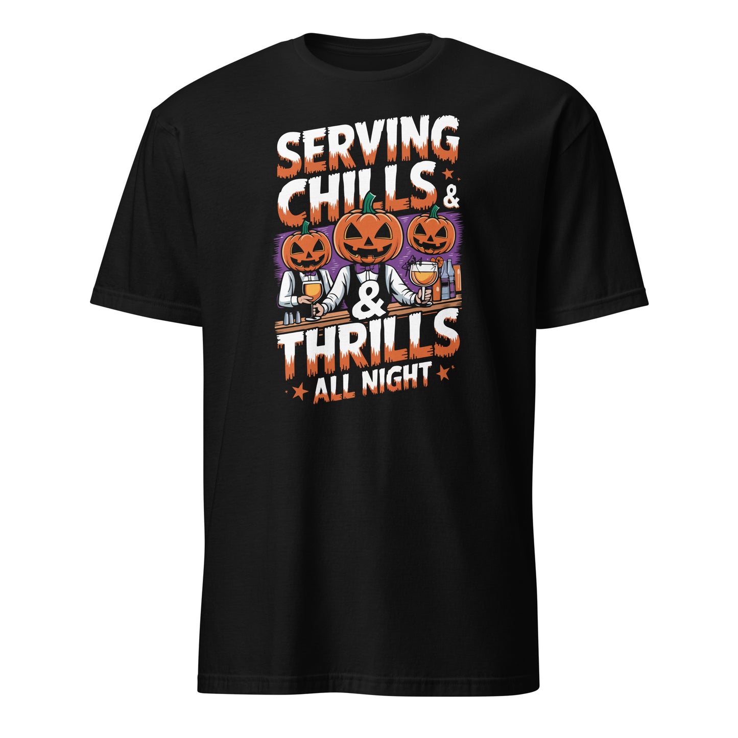 "Serving Chills & Thrills All Night" Bartender Halloween Tee