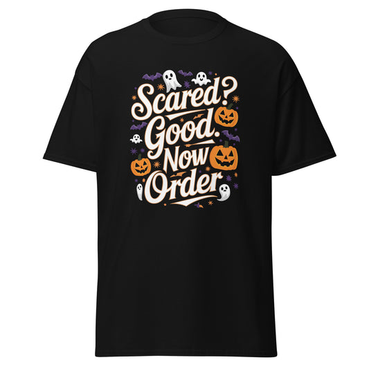 "Scared? Good. Now Order" Halloween Bartender Tee